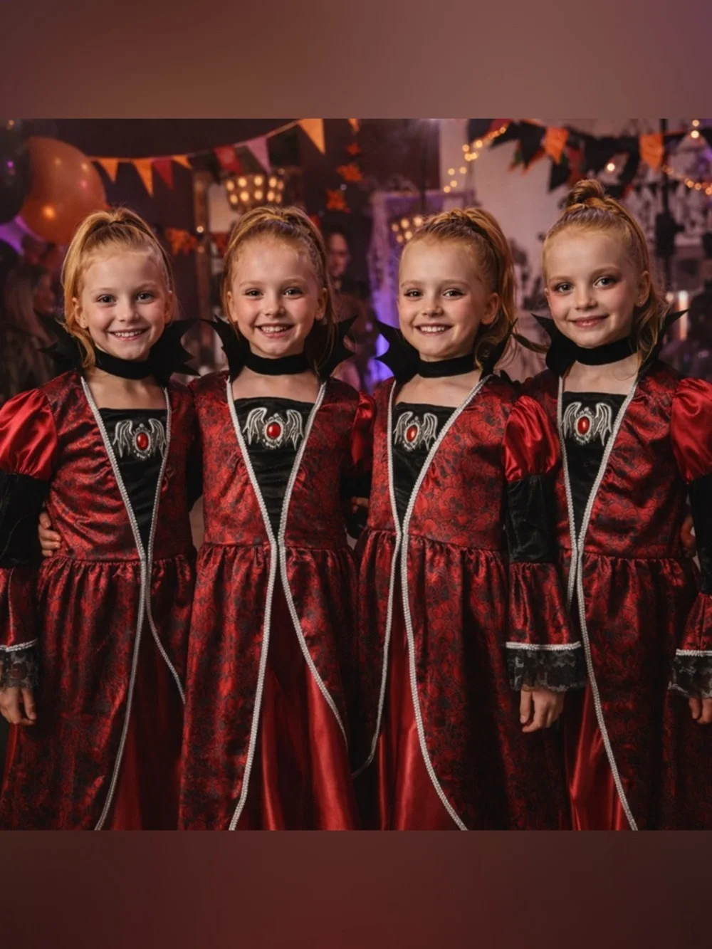 Girls Gothic Vampire Costume Dress Red Black Lace Halloween Size 10-12 Cosplay